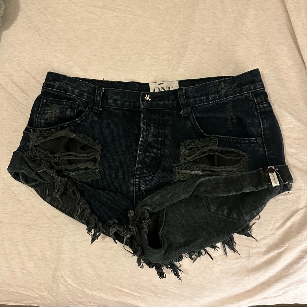 One Teaspoon Black Distressed Jean Shorts Frayed Hem
